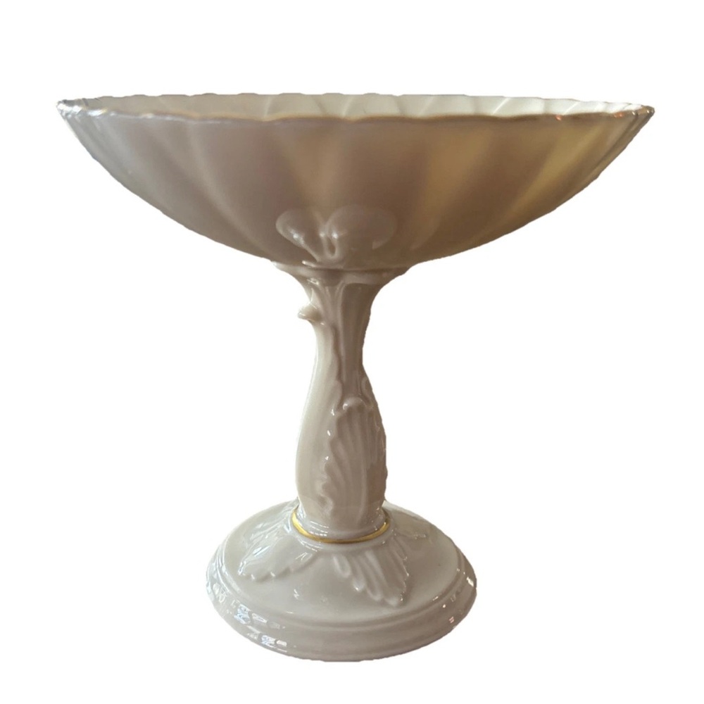 LENOX Ivory Charleston Compote Nut Treat Sunflower 24K Gold Trim USA Gold Label
